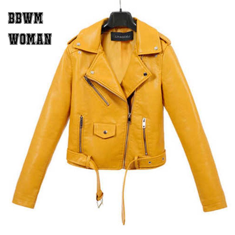 

Women's Jackets 2021 4 Colors Can Choose Women Pu Leather Coat Lapel Autumn Female Jacket, Black