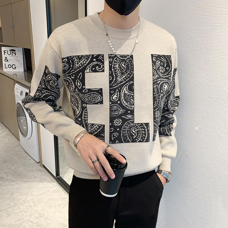 

Men's Sweaters Autumn Winter Mens Chic Vintage Flower Pattern Men Pullover Knitted Streetwear Asian Size Korean Fashion Clothing Tops, White;black