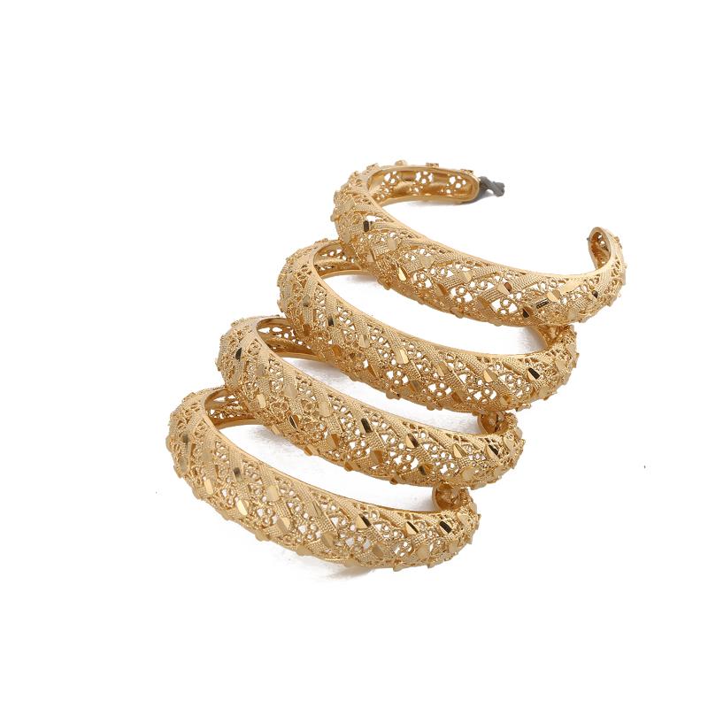 

Bangle Gold 4pcs Heart Ethiopian Dubai African Bride Openable 16mm Width Bangles For Women Ramadan Ethnic Wedding Jewelry