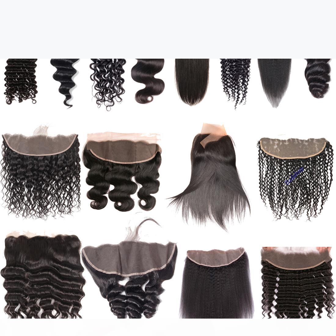 

9A Brazilian Virgin Human Hair Extensions Straight Body Wave Deep Water Wave Kinky Curly Lace Frontal Closure Ear To Ear Frontal Closures, Black;brown