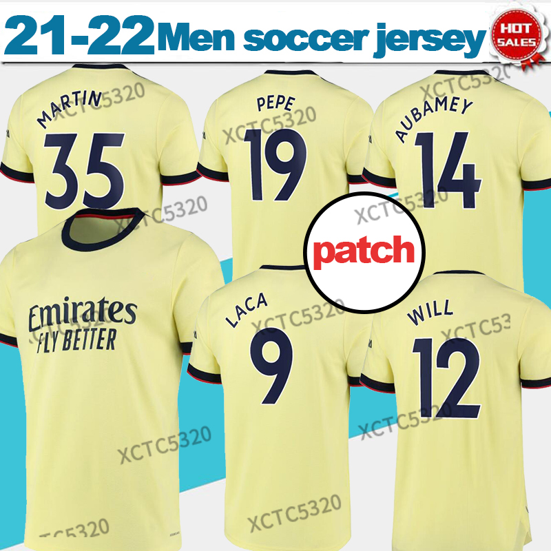 

2022 Gunners Soccer Jersey Away #14 A U B A M E YANG #9 LA CA Z E TT E yellow football shirt men S-3XL On sale, Black;yellow
