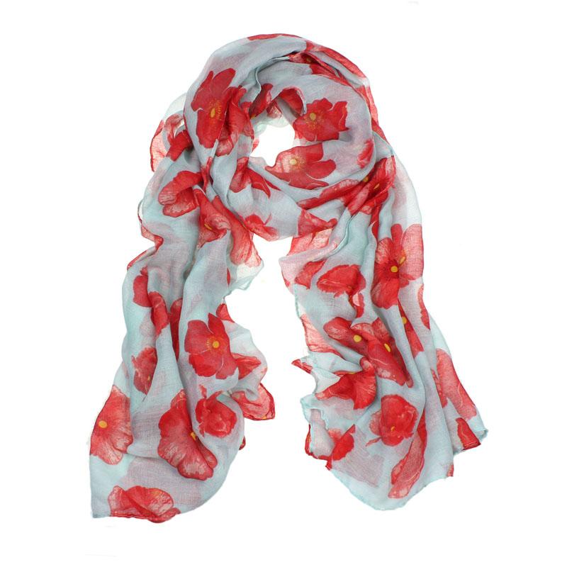 

Scarves Beach Wrap Ladies Stole Shawl Red Poppy Print Long Scarf Flower Foulard Luxury Female Temperament Fashion Soie, Blue;gray
