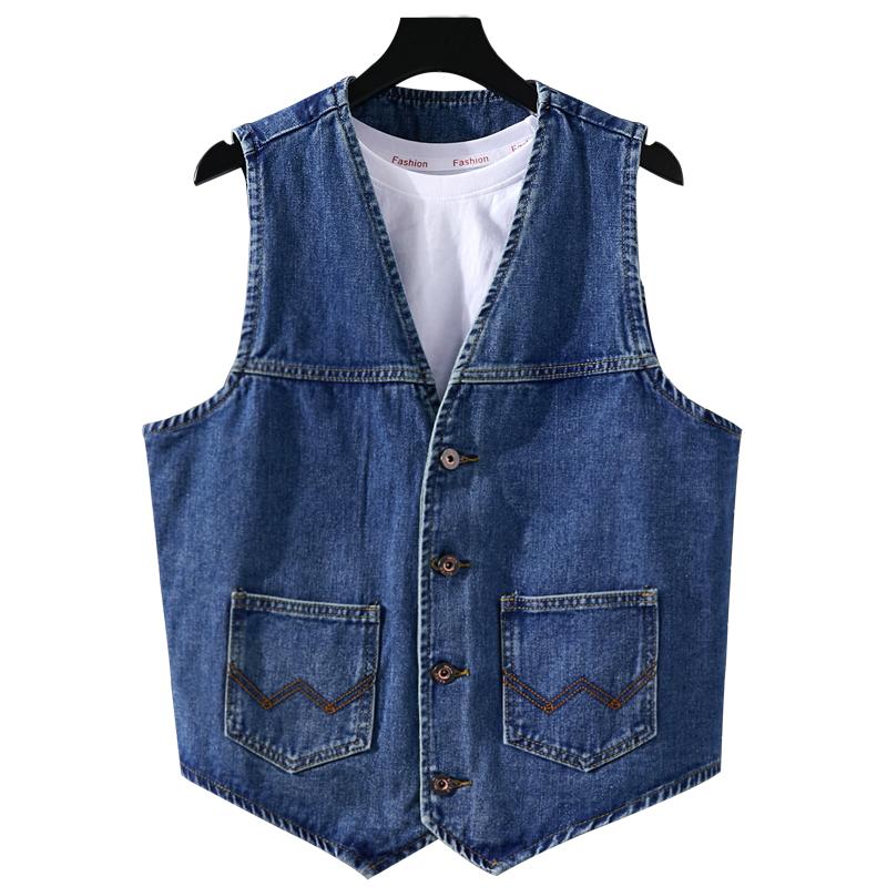 

Men's Vests Korean Fashion Men Vest V-Neck Retro Blue Slim Fit Denim Gentlemen Suit Waistcoat Sleeveless Casual Smart Chaqueta Hombre, Dark blue