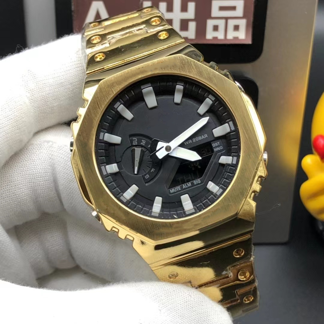 

GM-2100 Men's Sports Digital Watch LED Dual Display Alloy High Quality All pointers can operate butterfly concealed buckle
