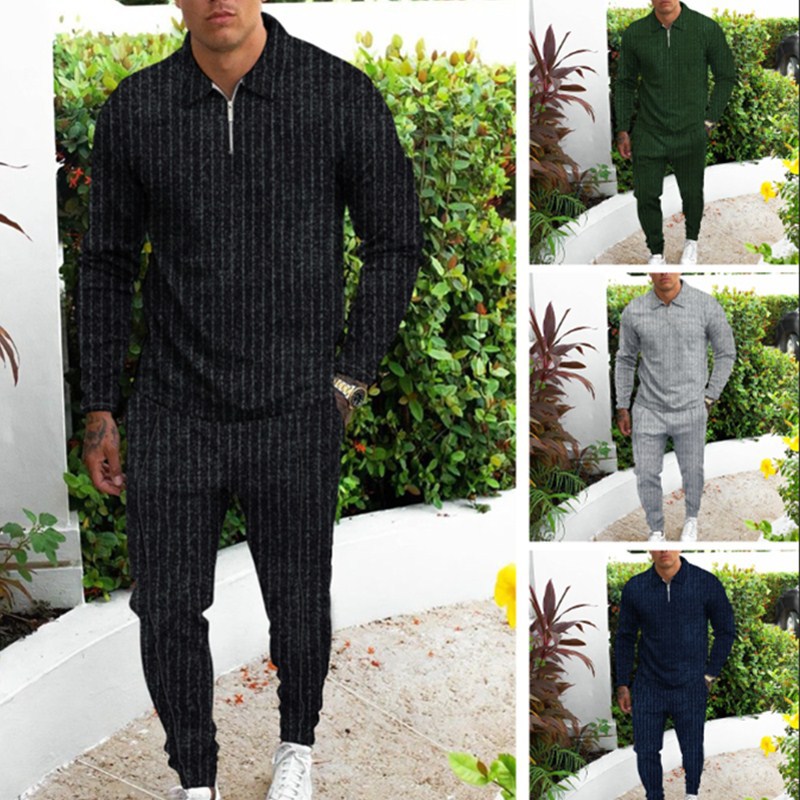 

spring autumn Tracksuits stripe sports fitness men's two piece set fashion man suit, Black