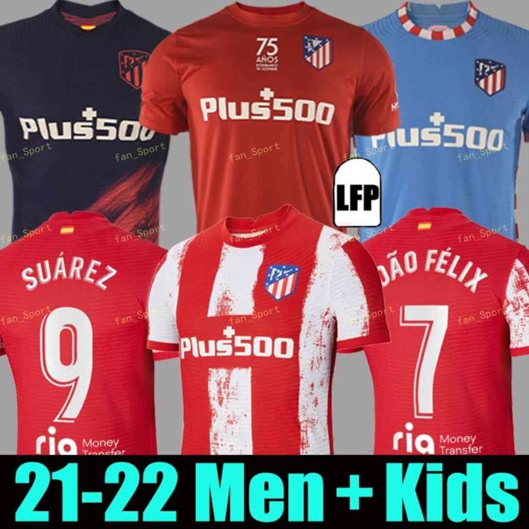 

Atletico soccer jerseys 21 22 JOÃO FÉLIX 2021 2022 M.LLORENTE KOKE SAUL SUAREZ Correa Carrasco LEMAR camiseta football shirt uniforms men + kids kit sets, Adult away+patch1