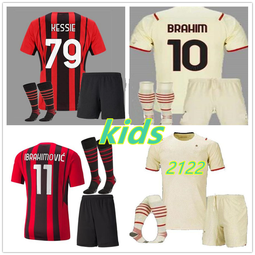 

21 22 AC Soccer jerseys kit kids GIROUD IBRAHIMOVIC 2021 2022 Kessie theo Child Top football shirt uniforms