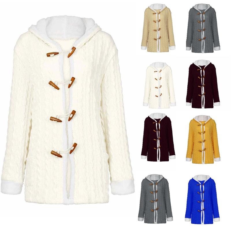 

Women's Jackets Women Casual Knit Button Long Sleeve Cashmere Thick Warm Solid Hooded Harajuku Cardigan Coat Streetwear Blouse, Black;brown