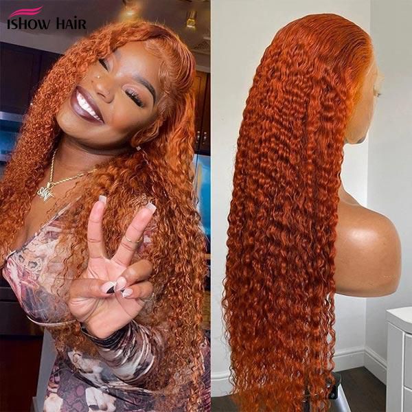 

Ishow 14-40inch HD Transparent Lace Front Wig Human Hair Wigs 13x4 13x6 5x5 4x4 Orange Ginger 350# Straight Curly Water Loose Deep Body Headband Wig Bangs for Women, Headband none lace wig