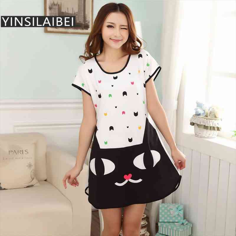 

Arrival Summer Cute Short Sleeve Sleepwear Milk Silk Nightgown Women Nightwear Home Dress Robe Kimono Sleepshirt Sr005 10p28, Black;red