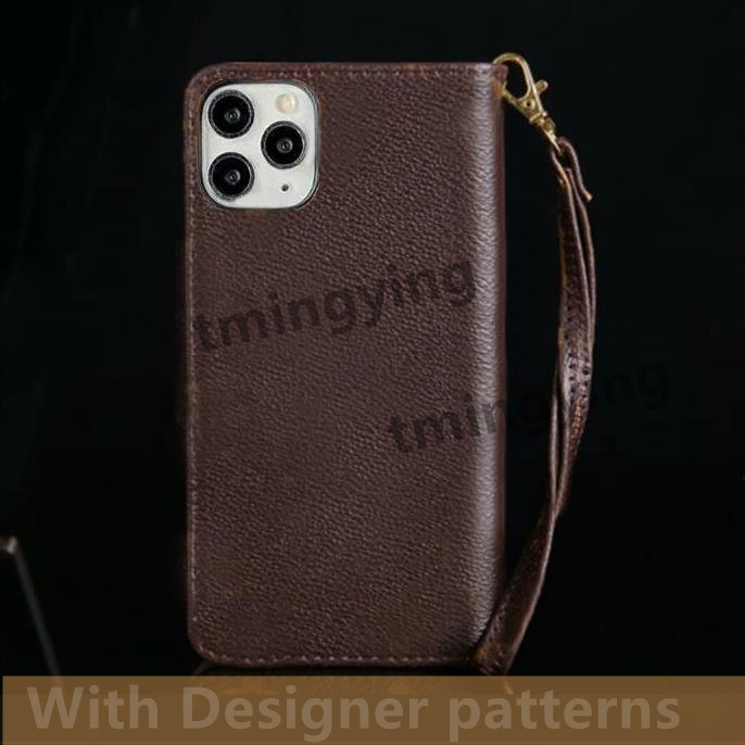 

Luxury Designer PU Leather Phone Cases For iPhone 12 Pro Max mini XS XR X 11 8 7 Plus Fashion Print Wallet Cover Card Slot Lanyard Shell Air