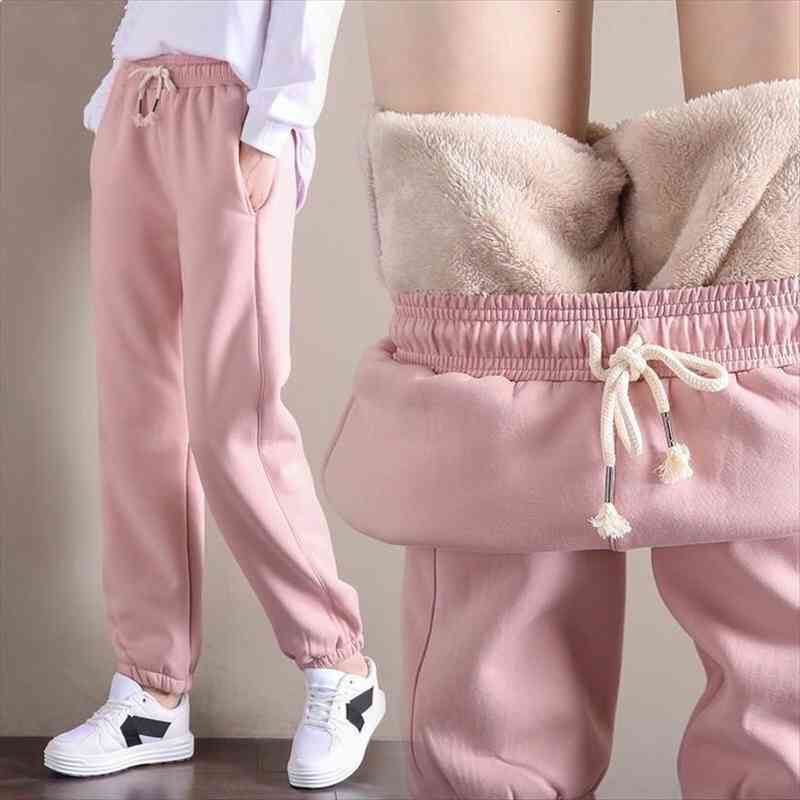 

winter gym sweatpants workout women pants fleece trousers solid thick warm sport running pantalones mujer, Black;white