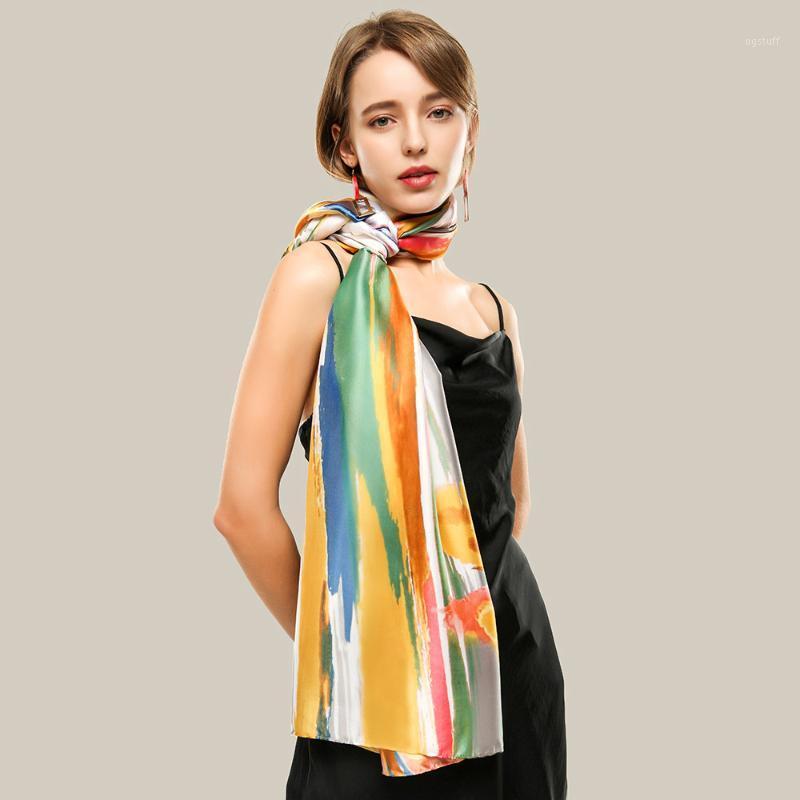 

Scarves Creative Silk Satin Graffiti Lily Print Scarf Women Fashion Trend Style Casual Women's Bandana Luxury, Blue;gray