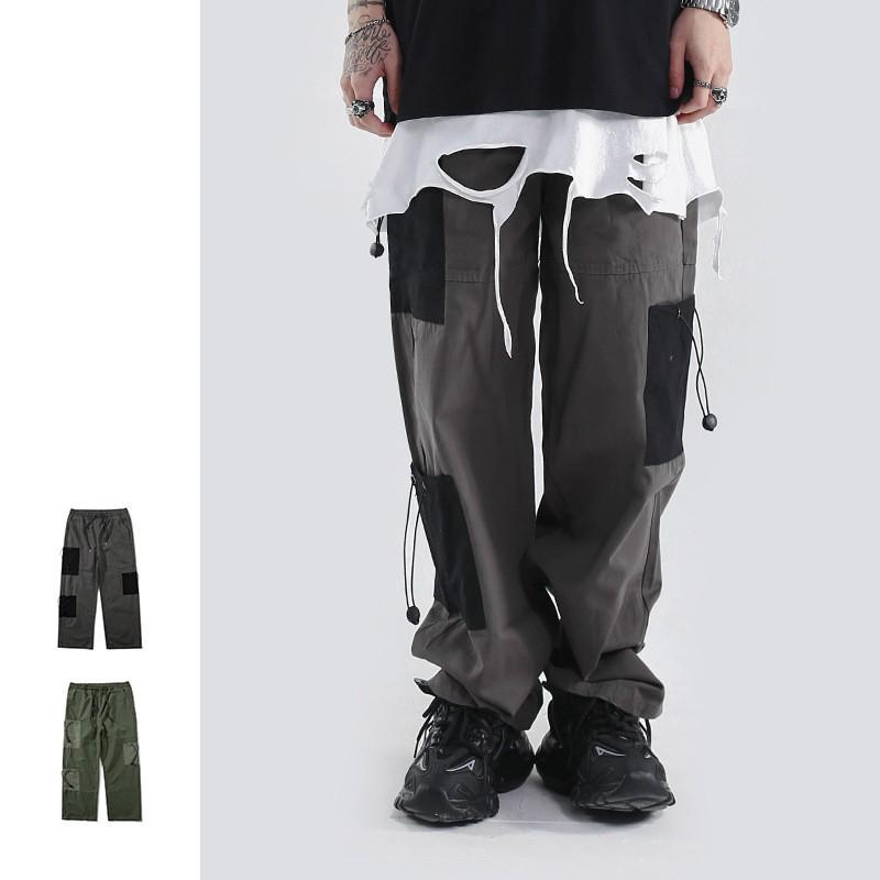 

Men's Pants Trendy Summer High Street Abi Color Matching Loose Oversized Tooling Straight Casual Hit Hip-hop, Black