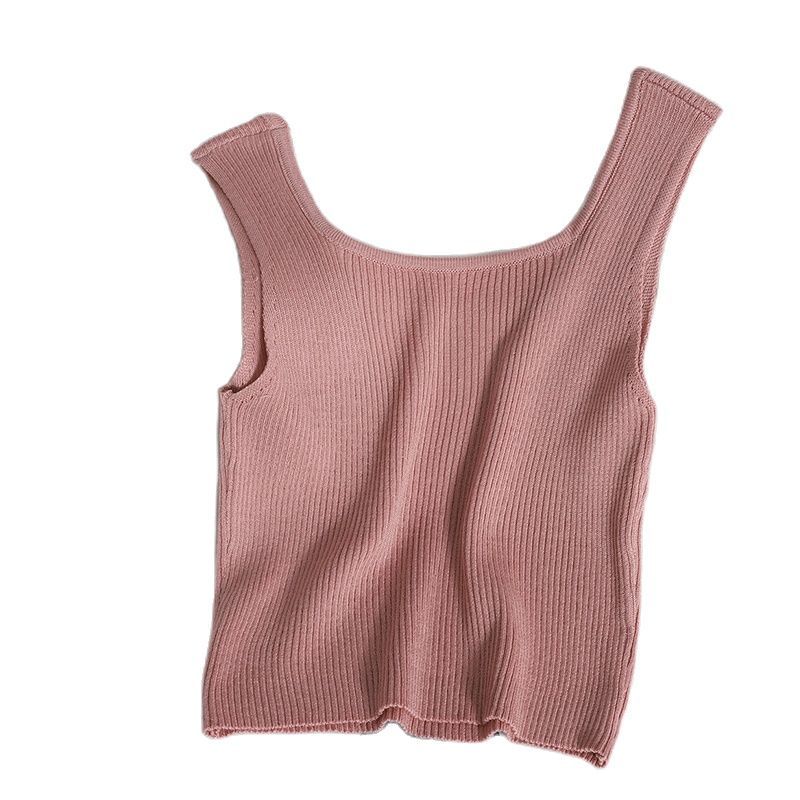 

Spring Summer Tank Tops Women Slim Solid Knit Vest Female Camisole Korean Fashion Crop Top Mujer Streetwear Beige 210518, Yellow