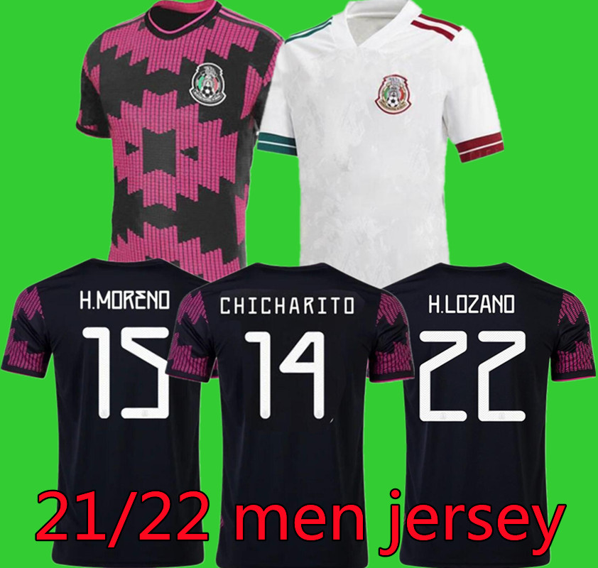 

21 22 Mexico soccer jersey home Copa america Fans Player version Camiseta 2021 2022 CHICHARITO LOZANO DOS SANTOS football shirt Men + Kids k, Black;yellow