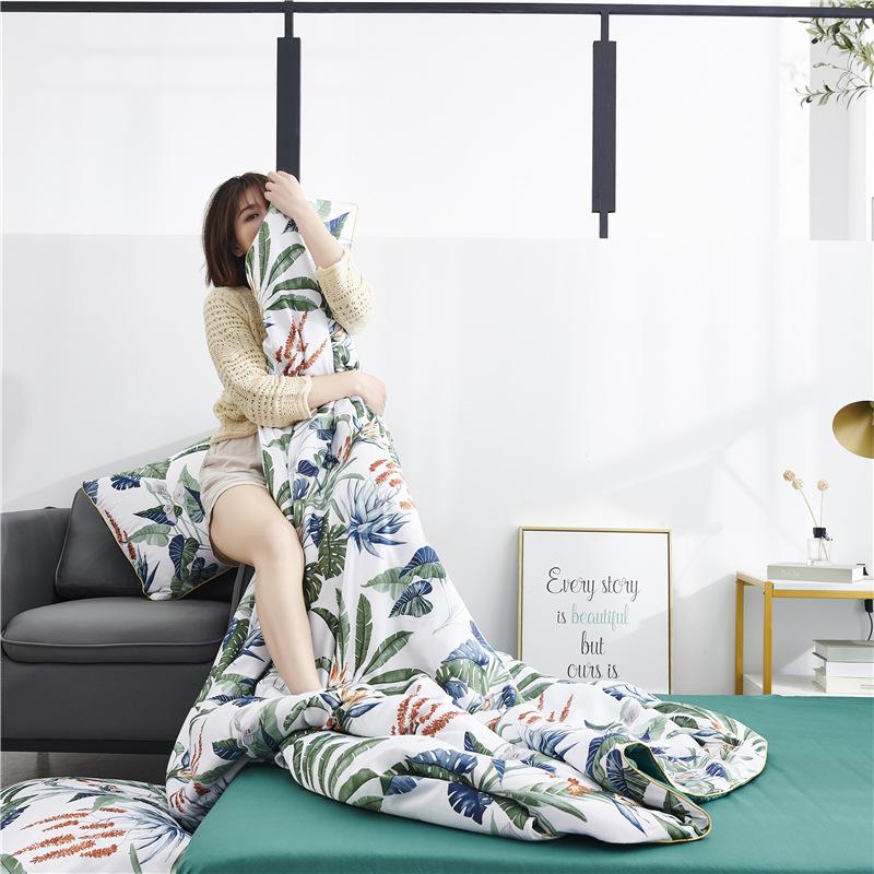 

Summer Spring Washed Cotton Air-Conditioning Quilt Soft Breathable Blanket Thin Stripe Plaid Comforter Bed Cover Silk Printing Comforters