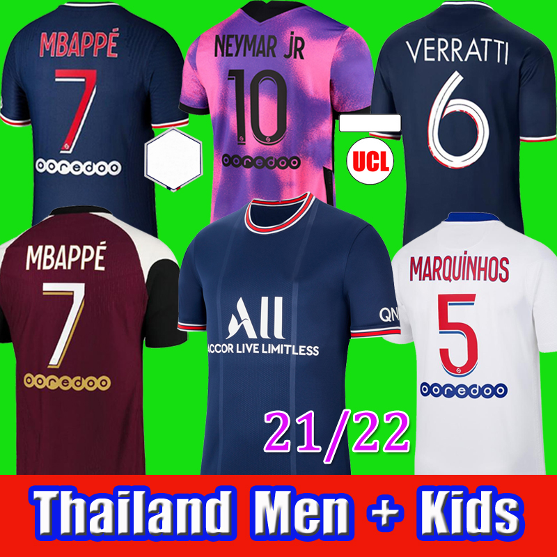 

MBAPPE KEAN soccer jersey 21 22 Maillots de football shirts 2021 2022 MARQUINHOS VERRATTI KIMPEMBE men + kids kit socks uniforms enfants maillot foot fourth, Home kid + sock