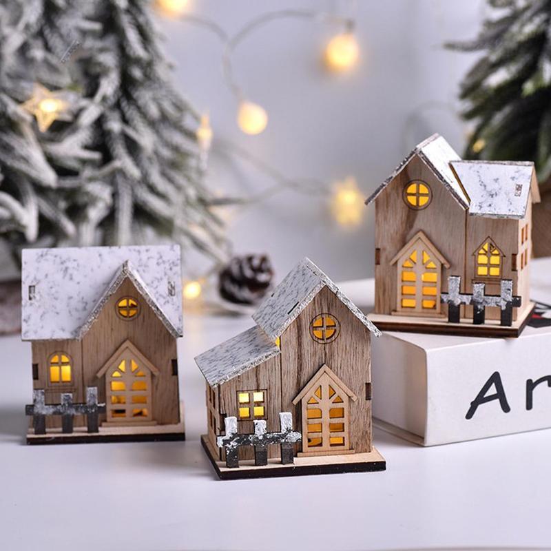 

Christmas Decorations LED Light Wooden House Luminous Cabin Merry For Home DIY Xmas Tree Ornaments Year Gifts N2