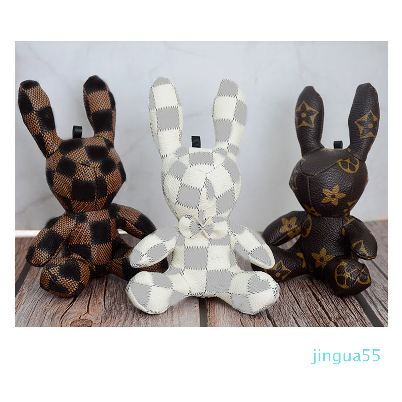 

Rabbit Design Car Keychain Bag Pendant Charm Jewelry Flower Key Ring Holder for Women Men Fashion PU Leather Animal Key Chain