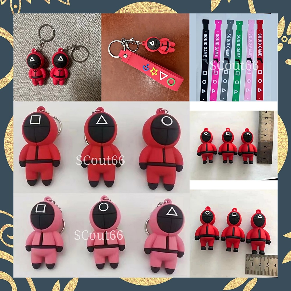 

Squid Game Keychain Round Six Popular Toy favors Anime Surrounding Wooden People Pontang PVC Keychains