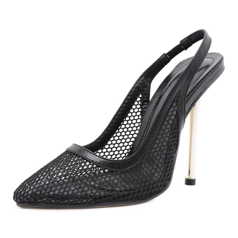 

Summer Sexy Mesh Pumps Sandals Female Square Toe High Heel Chain Stiletto Hollow Party Dress Pumps Shoes Size -41 210611, Black