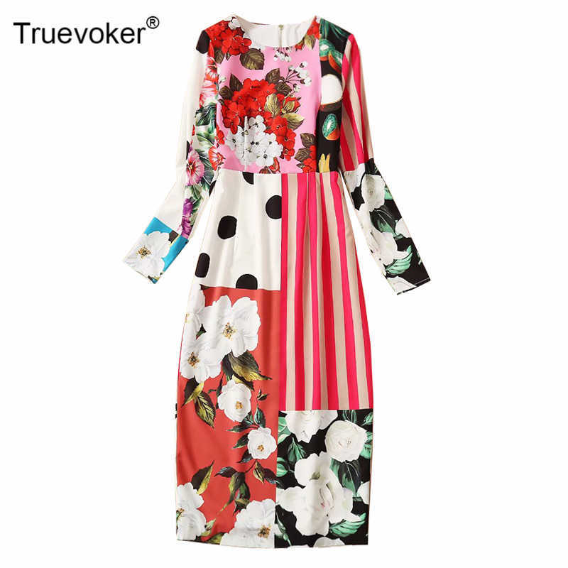 

Truevoker Spring High Street Runway Fashion Ladies' Full Sleeve Colorful Print Party Pencil Dress 210602, Multi