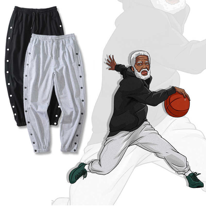 

Button pants basketball pants men's full open button uncle drew summer sports CBA side button Owen guard pants, 611 black corset