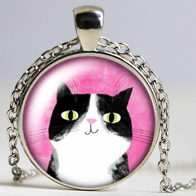 Pendant Necklaces Beauty Love Cat Lovely Cats Po SilverBronze Necklace 25mm Glass Cabochon Woman Girls Jewelry Birthday-image-704841102
