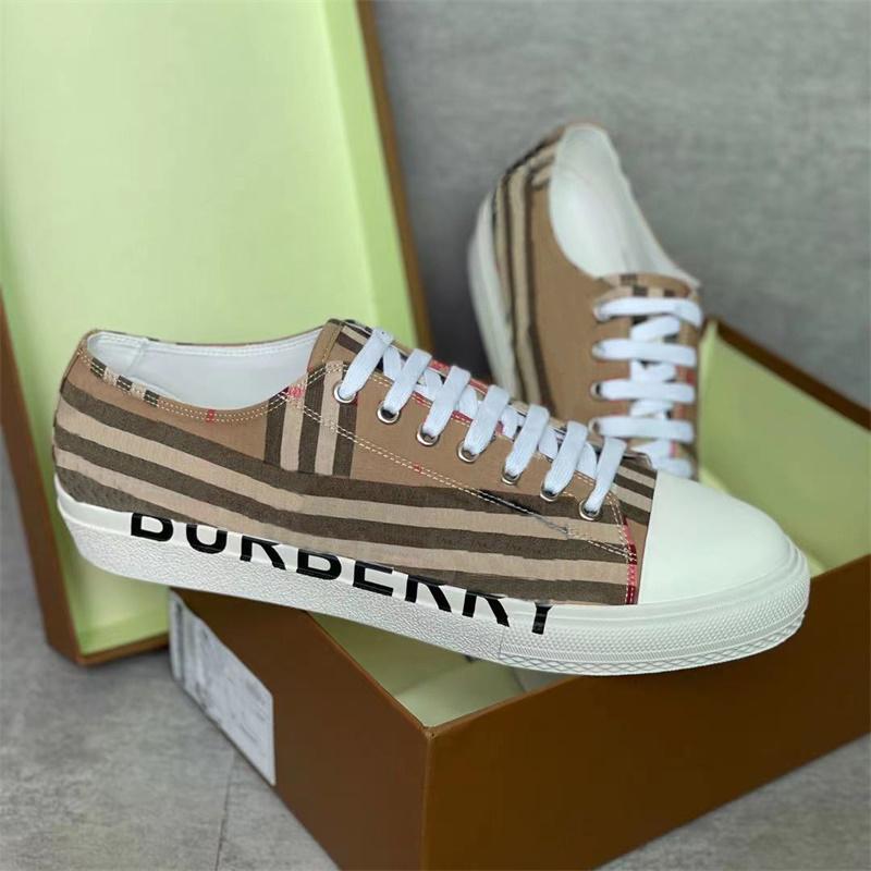 

Vintage Check Print Cotton Gabardine casual Designer Men Shoes Women Rubber Sole Leather Trainers Black White Plaid Lace-up Flats Shoe
