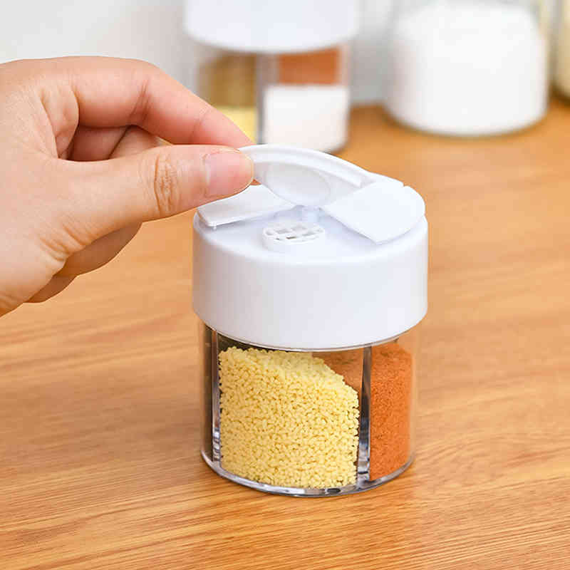 1PC Spice Jar Seasoning Box 4 Compartments Kitchen Spice Storage Bottle Jars Transparent PP Salt Pepper Cumin Powder Box Tool-image-694038608