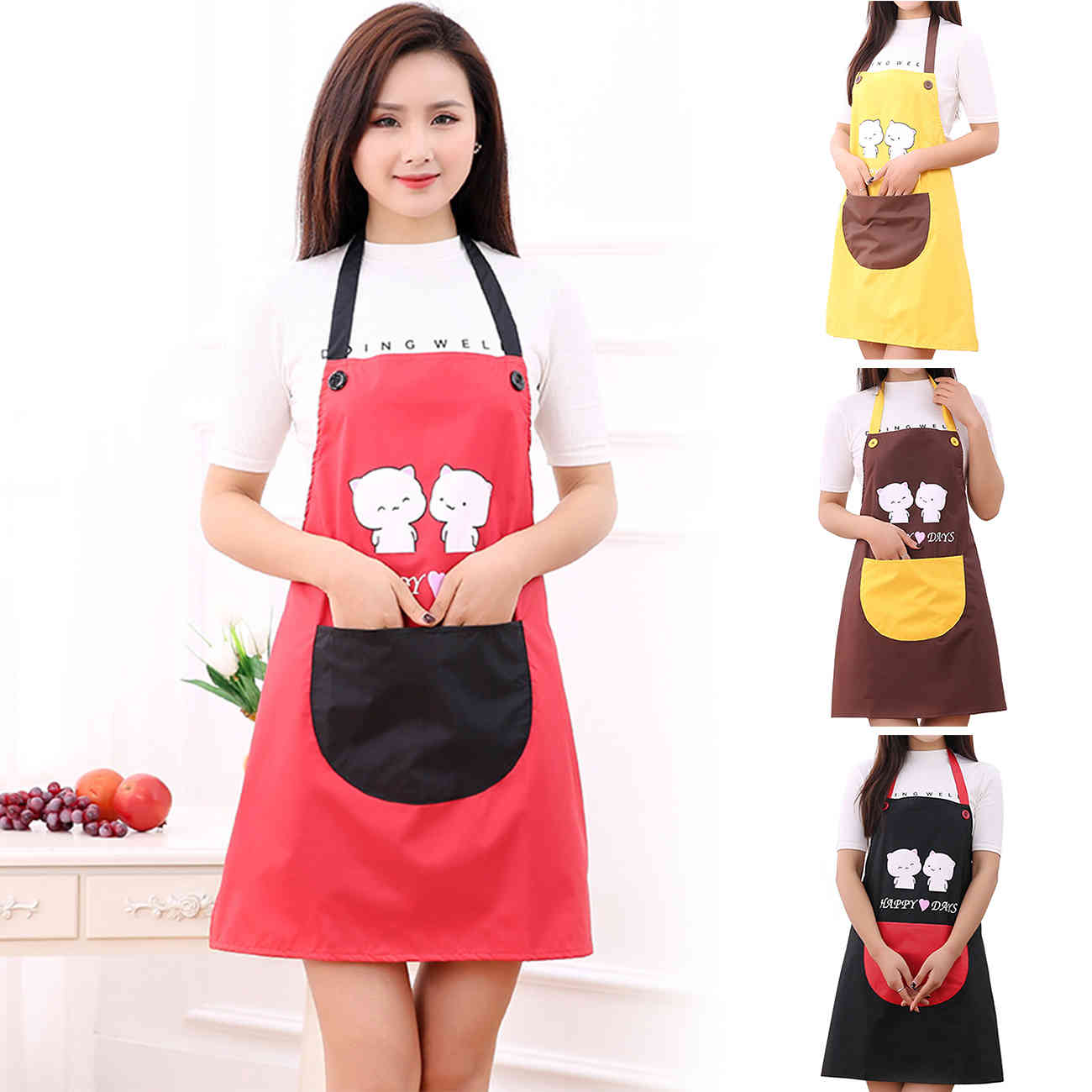 Adult waterproof polyester kitchen apron adult back home baking cafeteria cleaning kitchen accessories 1PCS-image-689797880