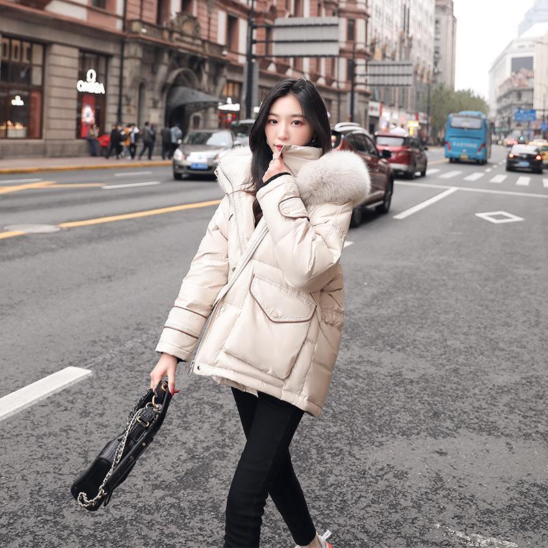 

Women' Down & Parkas In The Winter Of 2021 Female White Duck Coats Hooded Really Wool Heavy Hair Thickening Korea Fashion Coat, Beige