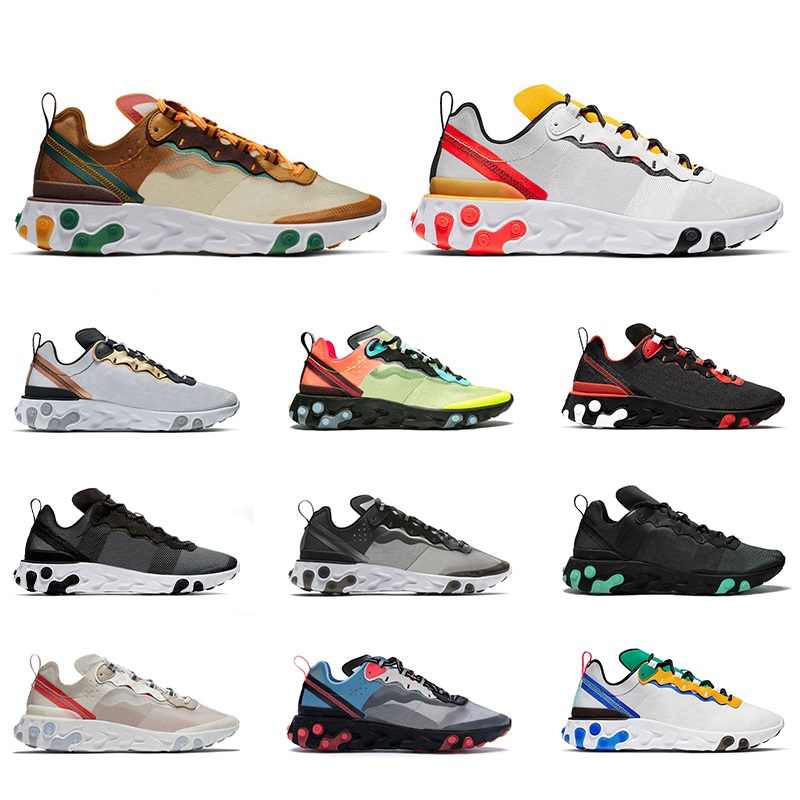 

React Element 87 55 Running Shoes Men Women anthracite tour yellow triple black solar red Mens Trainers Sports Sneakers Runners, Team red 40-45