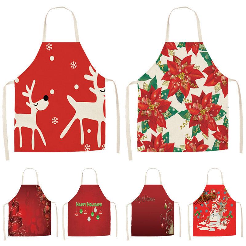 

Red Christmas Apron Pinafore Cotton Linen Sleeveless Aprons For Women Bibs Home Kitchen Cooking Baking Cleaning Tool Accessories