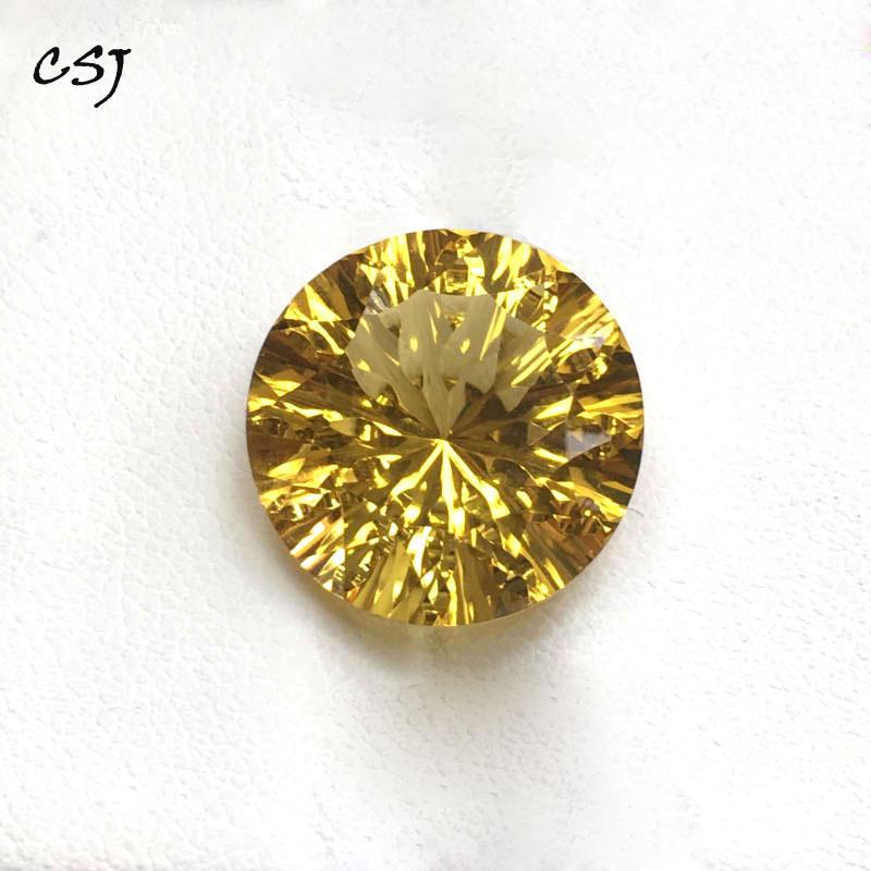 

Cluster Rings CSJ Real Natural Citrine Loose Gemstone Round15.5mm 11.6ct Concave Brilliant Honeycomb Cut For 925 Silver Gold Fine Jewelry, Golden;silver