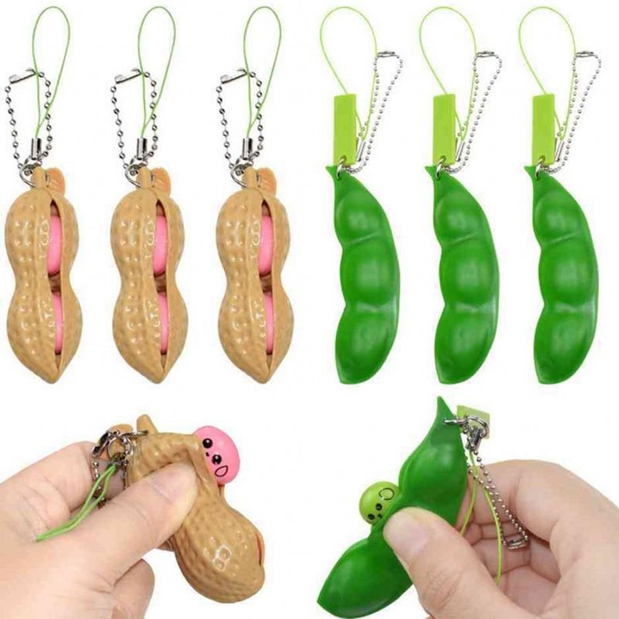 

Fidget peanut pea squishes squeeze toys dimple Keychain Stress Relief key ring anti ADHD vent balls toys Squeezy peas