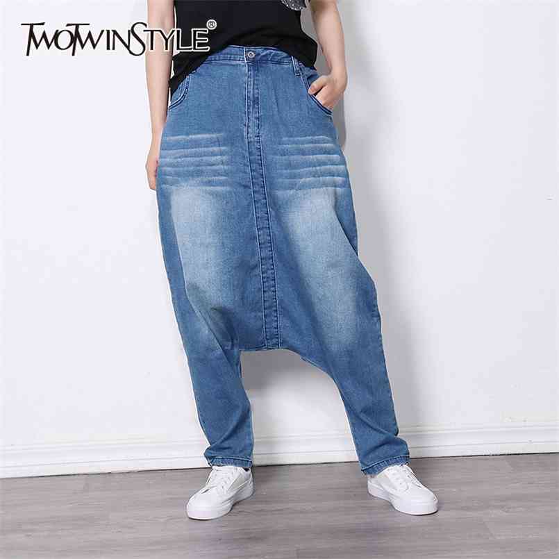 

Casual Jean For Women High Waist Loose Irregular Patchwork Hit Color Button Jeans Female Fashion Clothing 210521, Blue