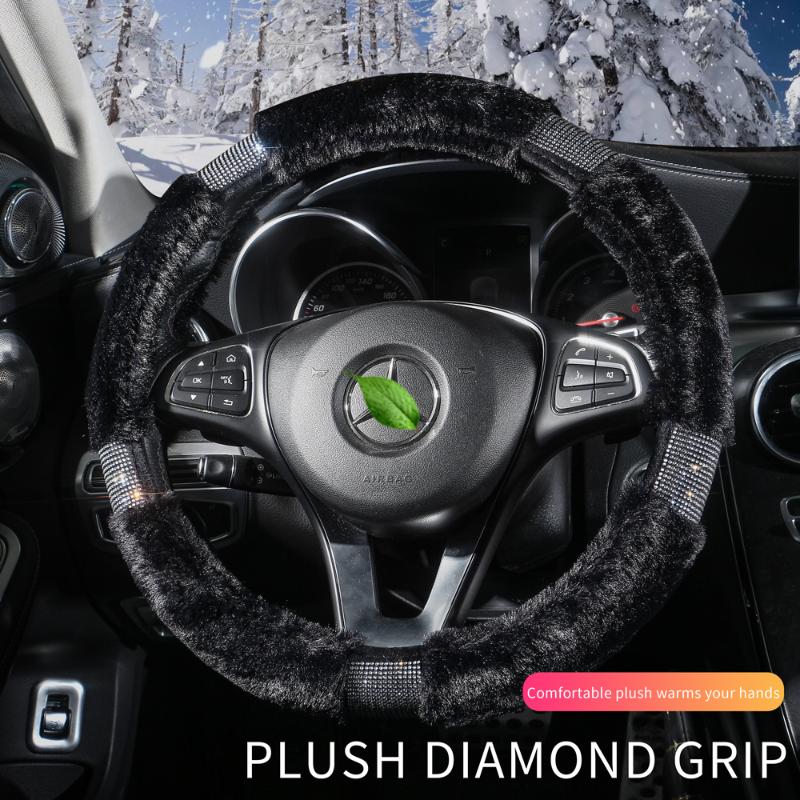

Steering Wheel Covers Universal Soft Plush Car Cover 37-38cm Diameter Rhinestone Car-styling Cute Bling Accessories For Girls