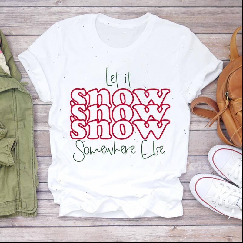 

Women T Shirts Christmas Letter Clothing Snow Holiday 90s Year Print Lady Top Tshirt Ladies Graphic Female Tee Shirt, White