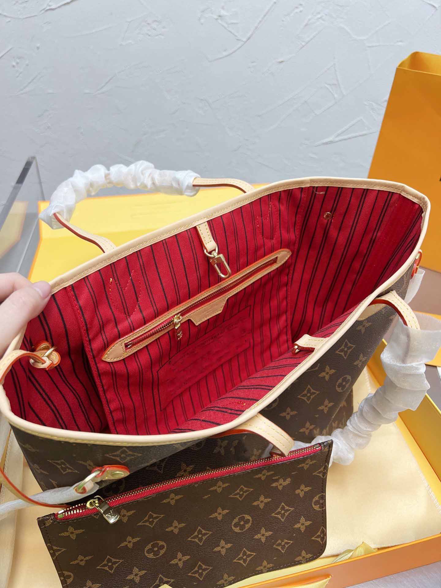 

Shopping Bag Handbags Purses Genuine Leather Purse Tote Fashion Shoulder Serial Number Date Code Dust Bags, Red