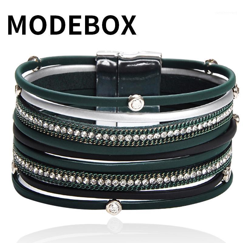 

Zircon Leather Bracelets Crystal Charm Bracelet For Friendship Punk Wristband Bangle Jewelry