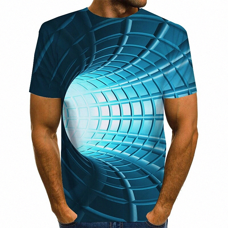 Men's Tee T shirt 3D Print Graphic Optical Illusion Round Neck Daily Print Short Sleeve Tops Basic Designer Exaggerated Green Blue Purple k4EK#