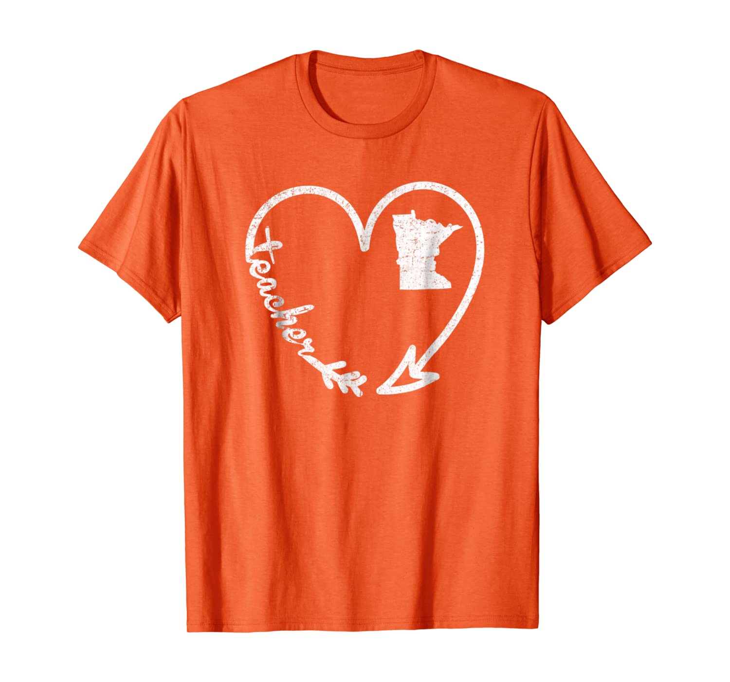 

Retro Minnesota Teacher Shirt Arrow Heart Home State Gift, White;black