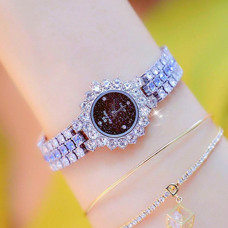 

Wristwatches Simple Ladies Watch Luxury Crystal Diamond Silver Stainless Steel Quartz Wrist Clock Women Montre Femme 2021, Rose coffee