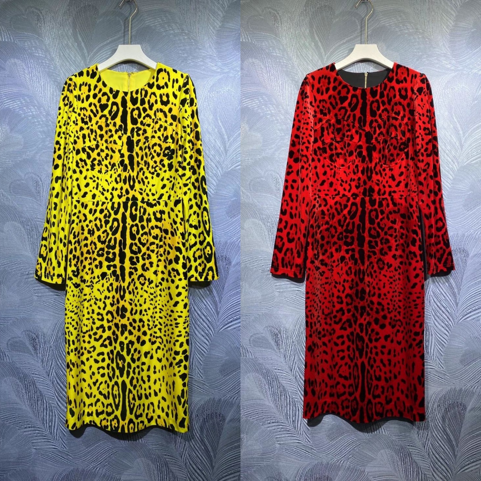 

European and American autumn dress retro palace style leopard print, Red