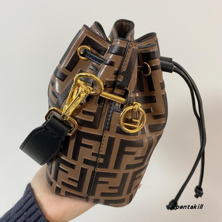 

Handbag Fashion f Women's Bag Retro Mini Flower Letter Bucket Bag French Stick Bag Bright Cow Leather Portable Ff Shoulder Bagzlyzly