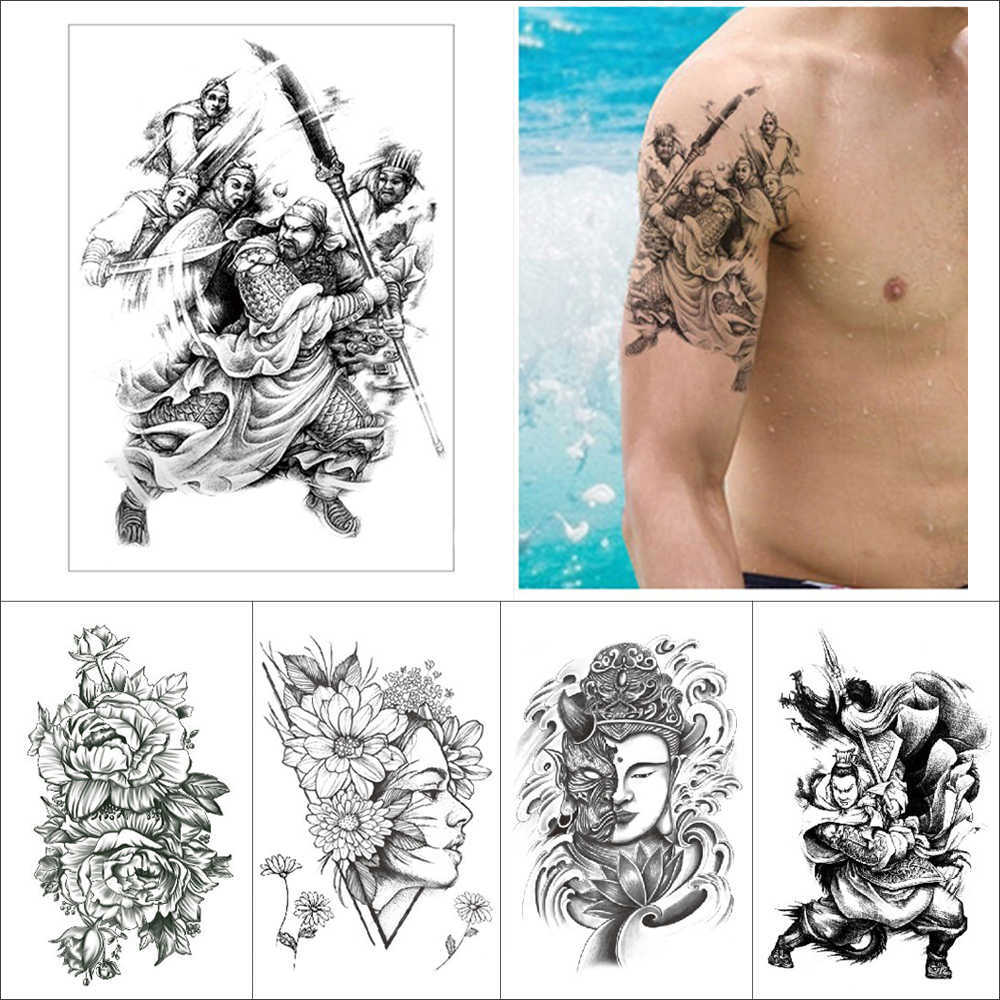 

Temporary black sticker joss Bodhisattva flower person cool Waterproof fake tattoo stickers body men women