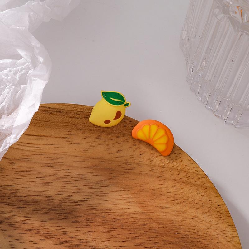 Stud Origin Summer Sweet Cute Asymmetric Lemon Orange Earring For Women Girls Multicolour Fruit Metal Jewellery-image-710488097