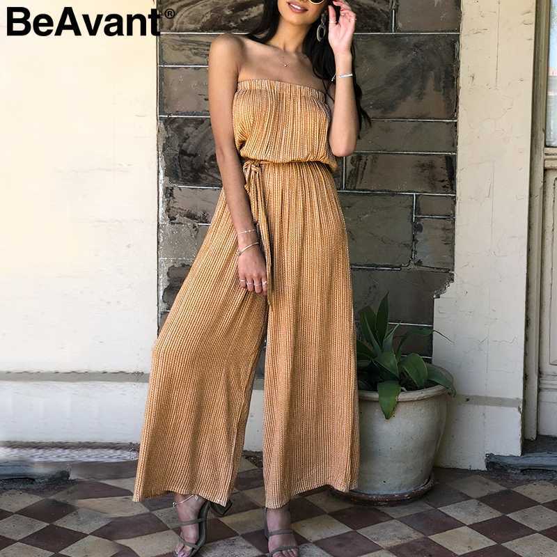 

BeAvant Sexy off shoulder summer jumpsuit women Strapless high waist long rompers Holiday beach leopard print overalls playsuit 210709